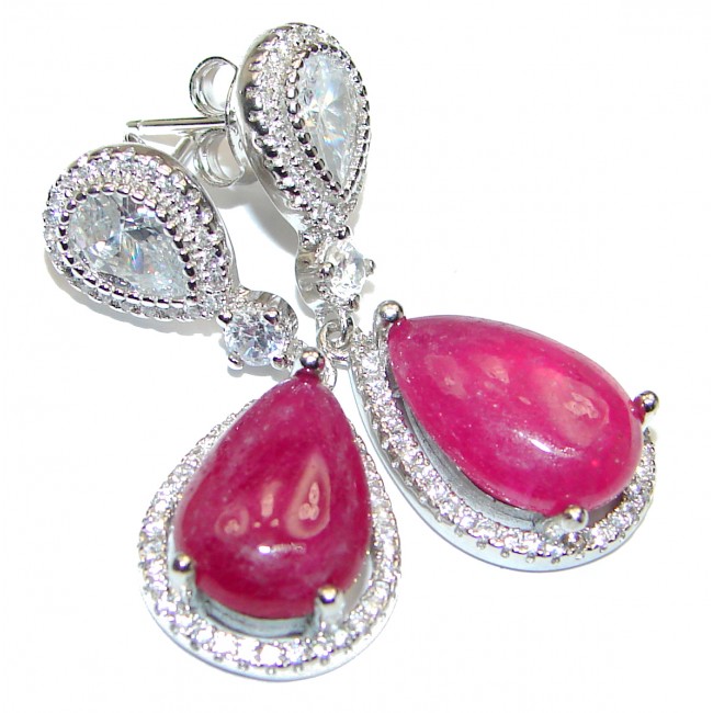 Huge Authentic 6.8c tw Ruby .925 Sterling Silver handmade earrings