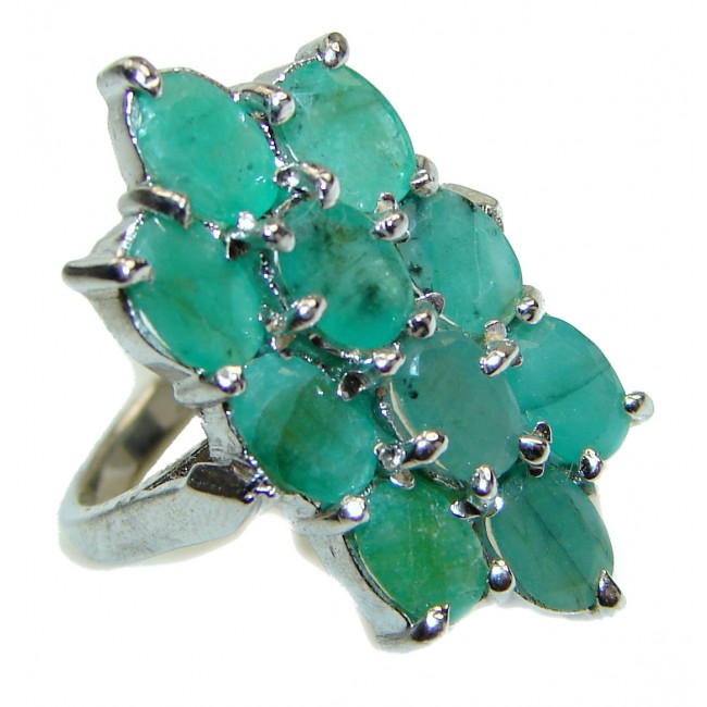 Posh Genuine Colombian Emerald .925 Sterling Silver handcrafted Statement Ring size 8