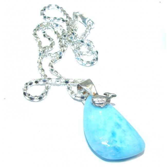 Best quality authentic inlay Larimar .925 Sterling Silver handmade necklace