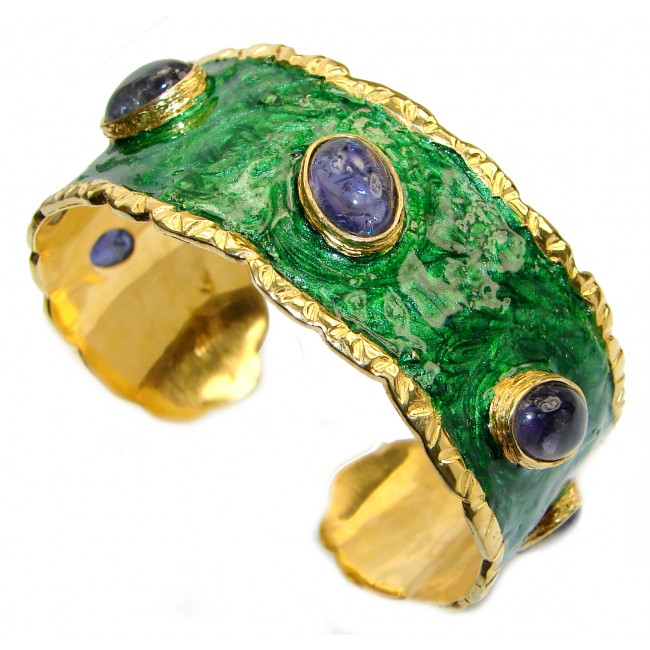 Green Enamel Royalty African Tanzanite .925 Sterling Silver handcrafted Bracelet cuff
