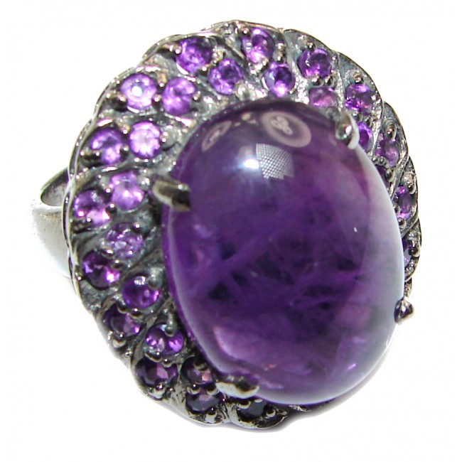 Alessandra Natural Amethyst black rhodium .925 Sterling Silver handcrafted ring size 8