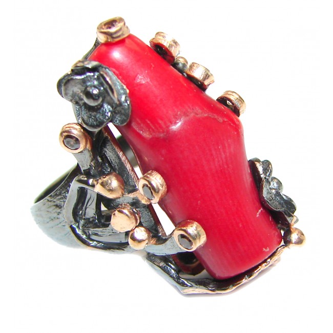 Natural Fossilized Coral 18K Gold over .925 Sterling Silver handmade ring s. 7