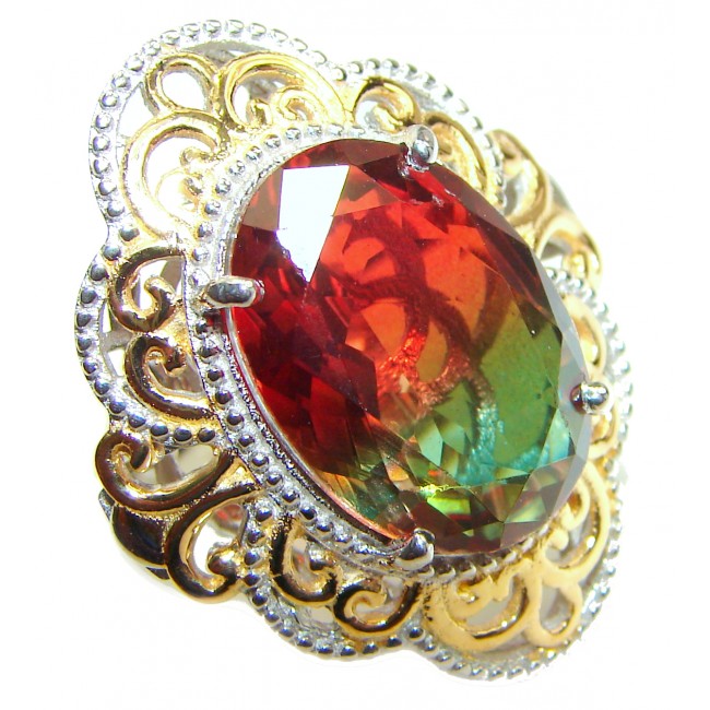 Huge Top Quality Volcanic Tourmaline 18K Gold over .925 Sterling Silver handcrafted Ring s. 7 3/4