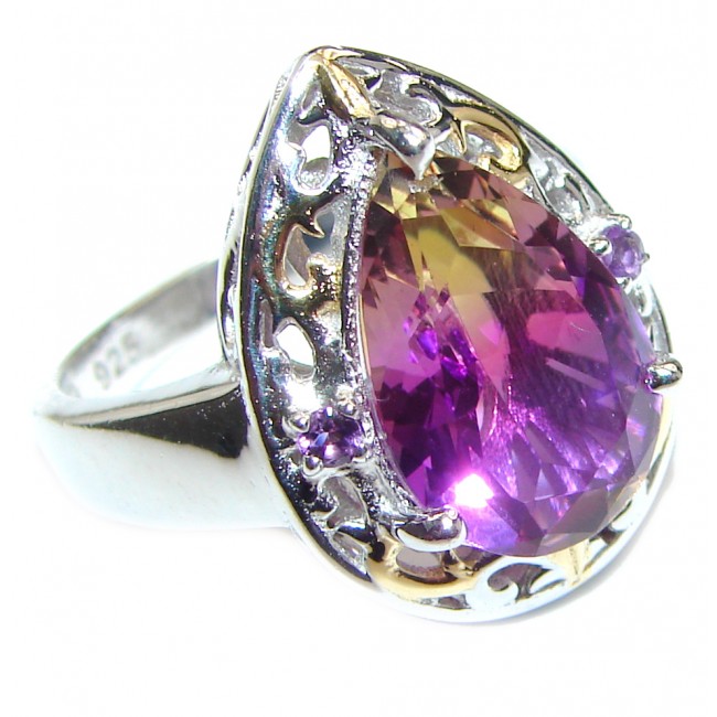 HUGE pear cut Ametrine 18K Gold over .925 Sterling Silver handcrafted Ring s. 8 3/4