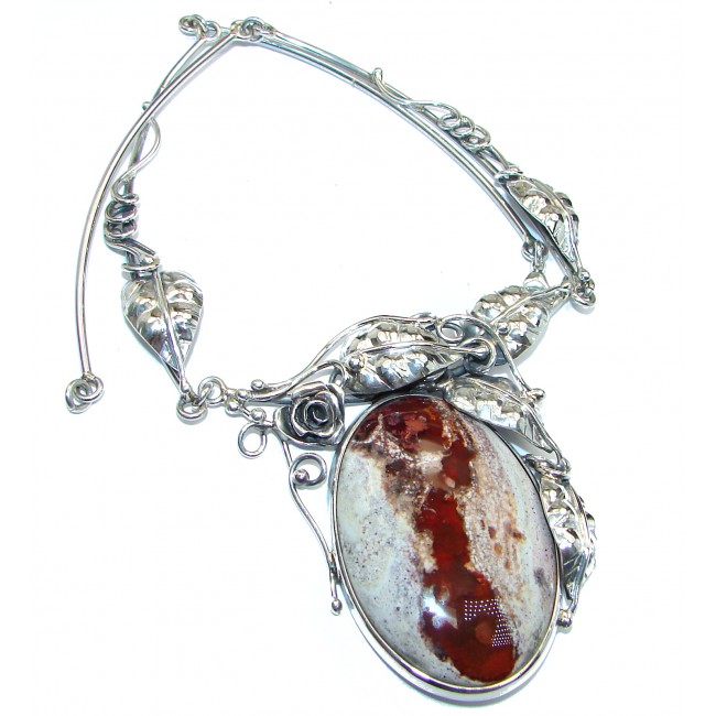 Large Master Piece genuine 180 ct Mexican Opal .925 Sterling Silver brilliantly handcrafted necklace
