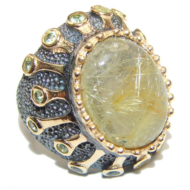 Golden Rutilated Quartz .925 Sterling Silver handcrafted Ring Size 6 1/4