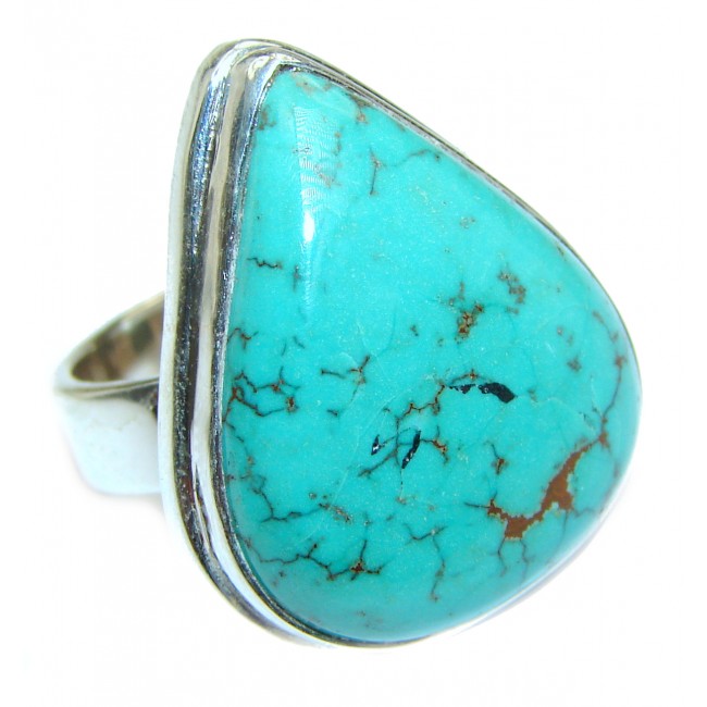 Huge Turquoise .925 Sterling Silver handcrafted ring; s. 6 3/4