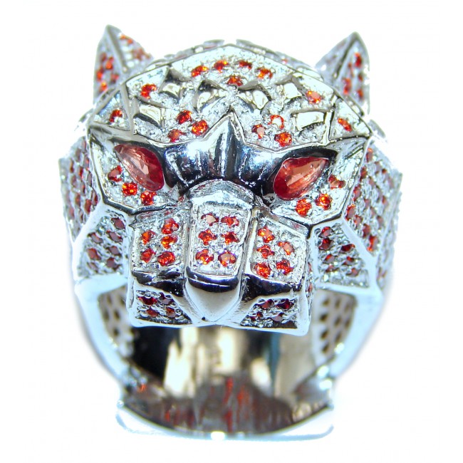 Large Panther's Head Genuine Ruby .925 Sterling Silver handcrafted Statement Ring size 9