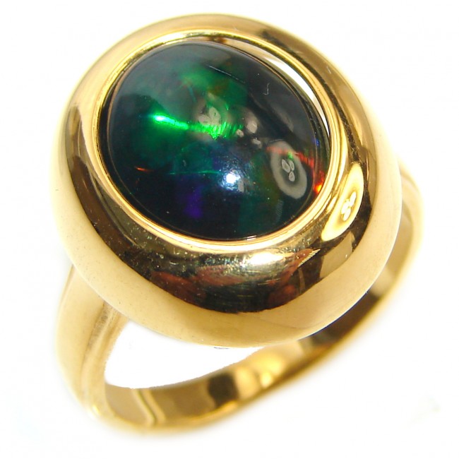 Vintage Design 5ctw Genuine Black Opal 18K Gold over .925 Sterling Silver handmade Ring size 8