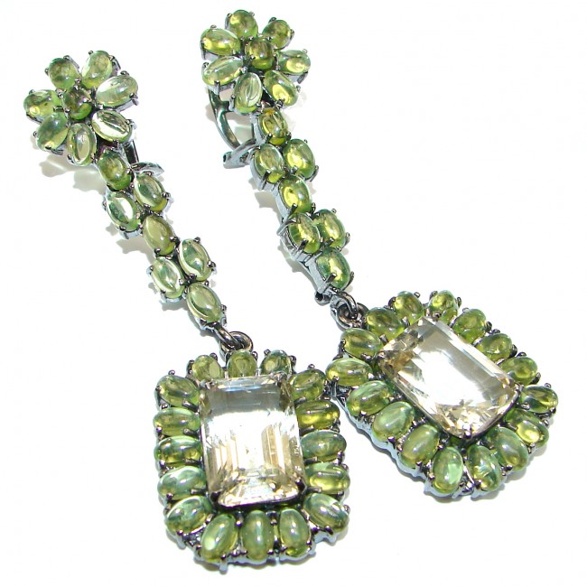 Huge Natural Green Amethyst Peridot .925 Sterling Silver handmade earrings