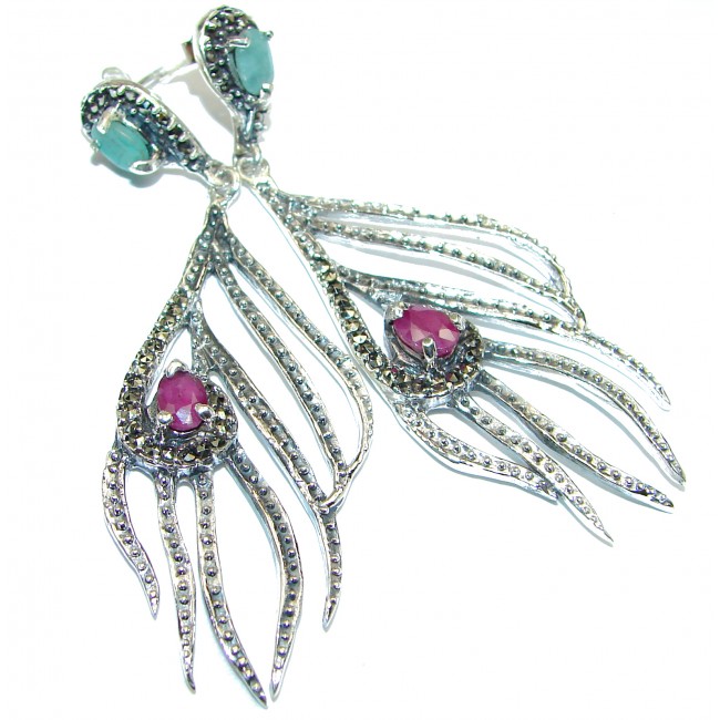 Incredible long Authentic Ruby .925 Sterling Silver handmade earrings