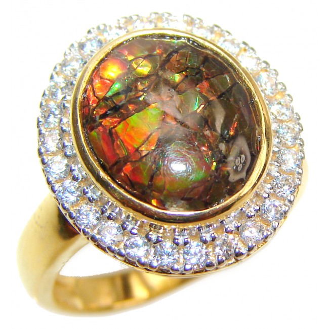 Pure Energy Genuine Canadian Ammolite 14K Gold over .925 Sterling Silver handmade ring size 7