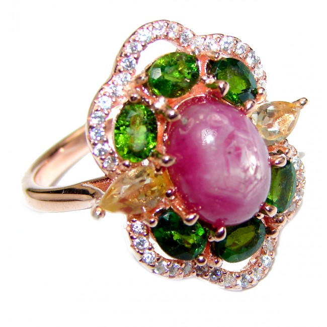 Genuine 8 ctw Star Ruby 18K Gold over .925 Sterling Silver handcrafted Statement Ring size 7