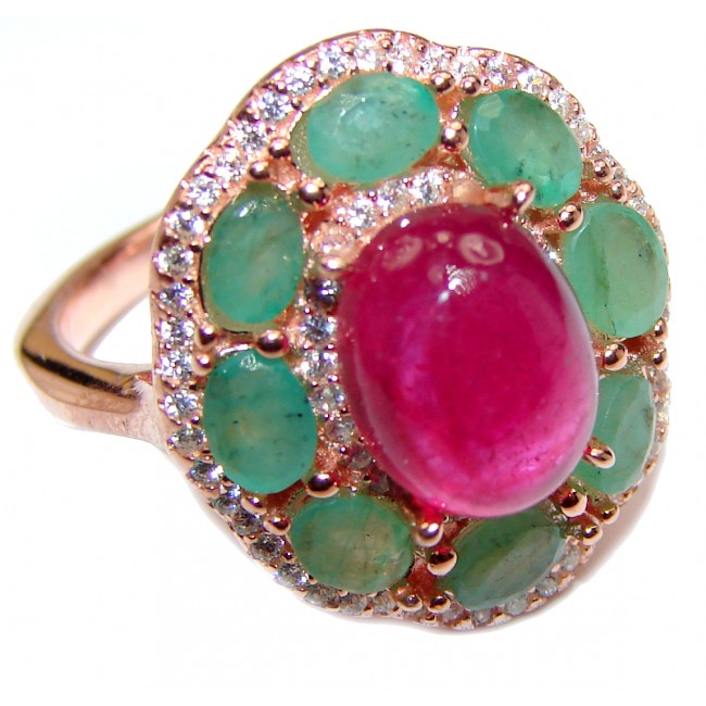 Genuine 15 ctw Star Ruby 18K Gold over .925 Sterling Silver handcrafted Statement Ring size 7 1/4