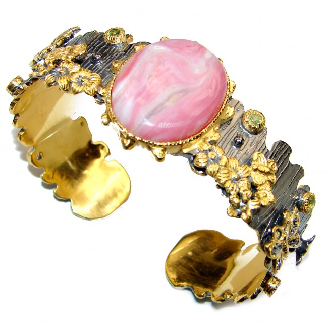Top Quality Pink Opal .925 Sterling Silver handmade Bracelet / Cuff