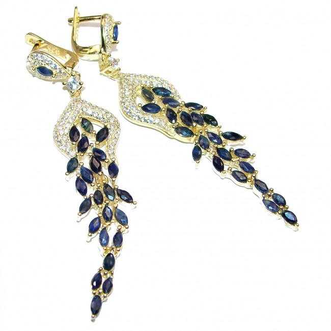 Dazzling natural Precious Sapphire 14k Gold over .925 handcrafted earrings