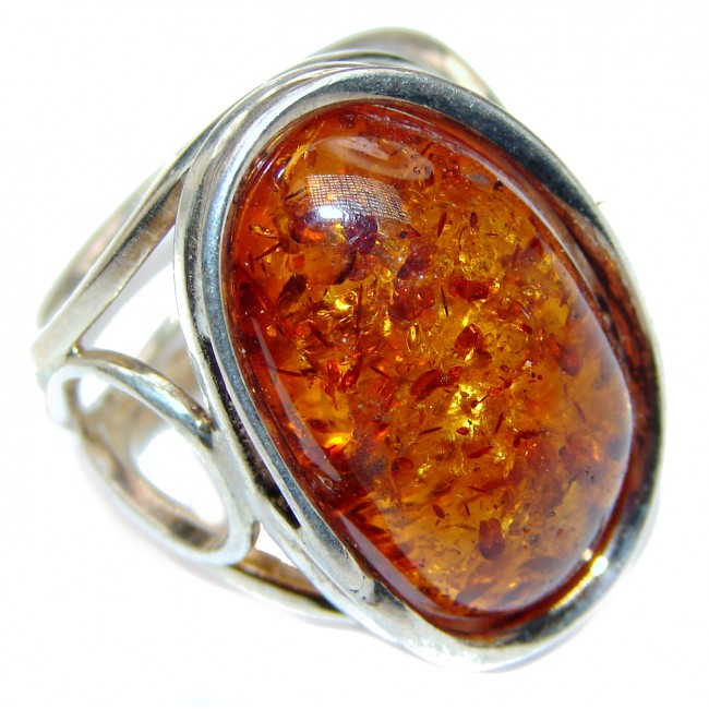 HUGE Genuine Baltic Amber .925 Sterling Silver handmade Ring size 8