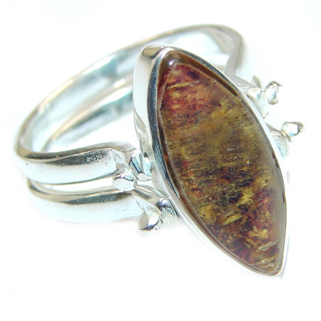 Reversible Larimar - Baltic Amber .925 Sterling Silver handcrafted Ring s. 8