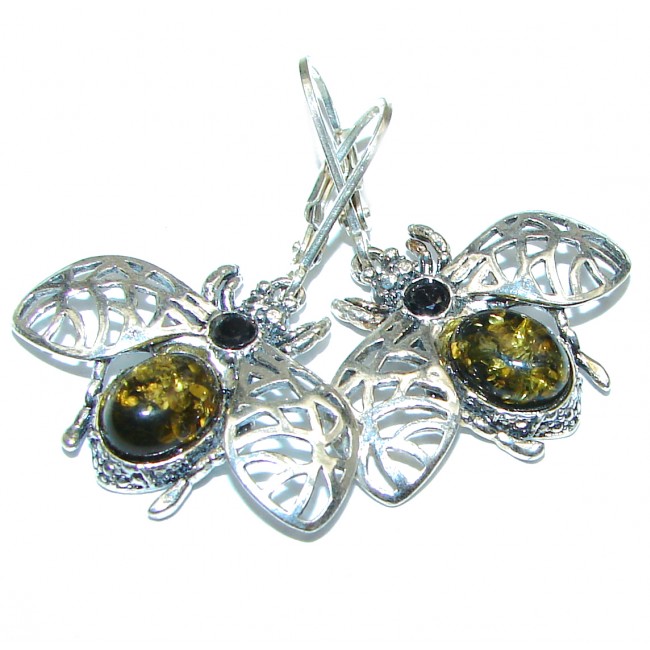 Big Fly Authentic Baltic Amber .925 Sterling Silver handmade Earrings
