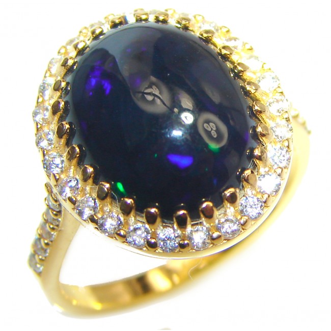 Vintage Design 2.5ctw Genuine Black Opal 14K Gold over .925 Sterling Silver handmade Ring size 7 1/2