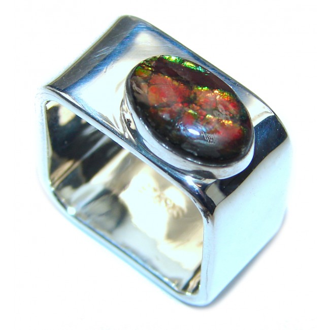 Pure Energy Fire Genuine Canadian Ammolite .925 Sterling Silver handmade ring size 6 3/4