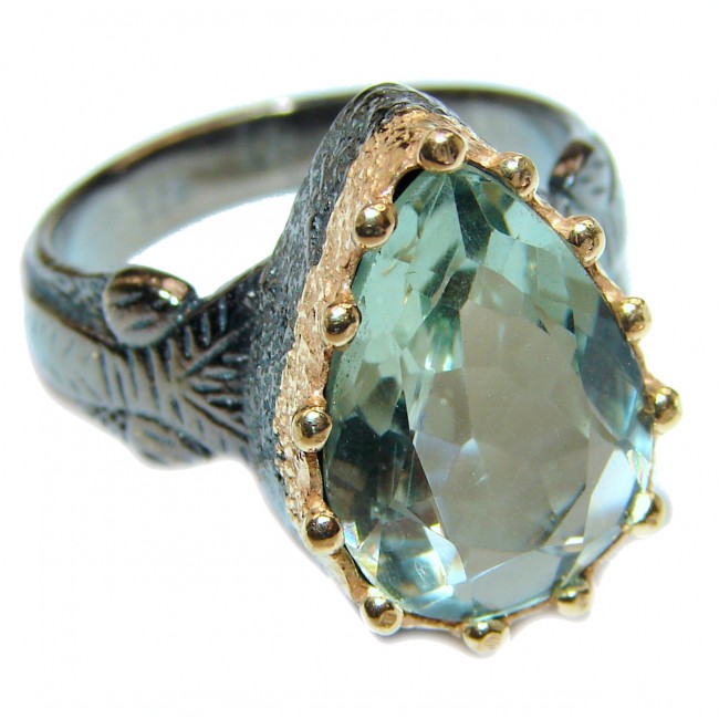 Huge Authentic green Amethyst 14K Gold over .925 Sterling Silver handcrafted ring s. 8