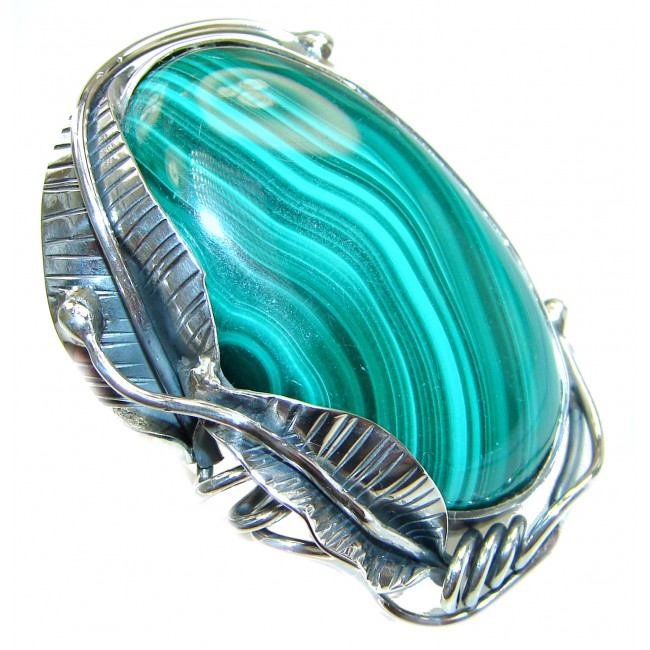 Natural Sublime quality Malachite .925 Sterling Silver handcrafted ring size 7 adjustable