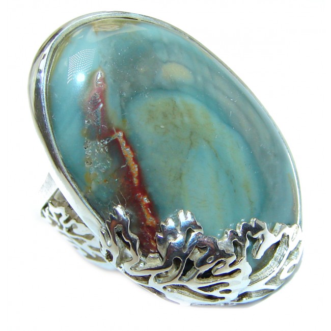 best quality Genuine Imperial Jasper .925 Sterling Silver handcrafted ring s. 7 adjustable
