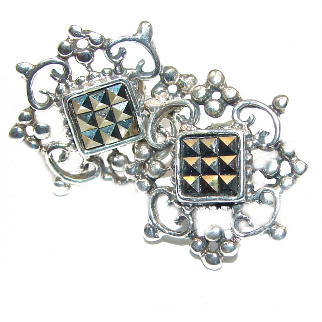 Classy Marcasite White Topaz .925 Sterling Silver handcrafted earrings