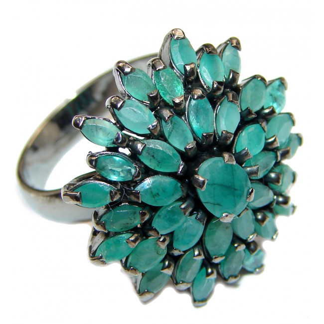 Posh Genuine Colombian Emerald .925 Sterling Silver handcrafted Statement Ring size 8 1/2