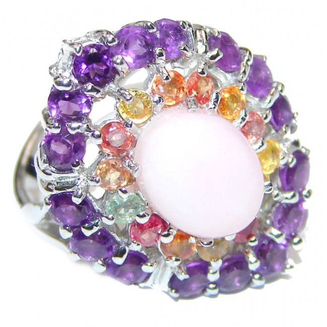 Pink Opal Sapphire .925 Sterling Silver handcrafted ring size 6 3/4