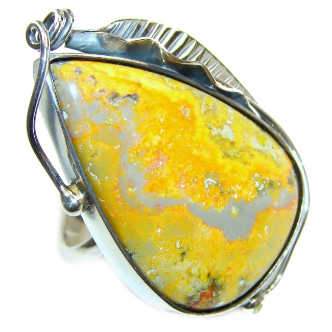 Vivid Beauty Yellow Bumble Bee oxidized .925 Jasper Sterling Silver ring s. 7 adjustable
