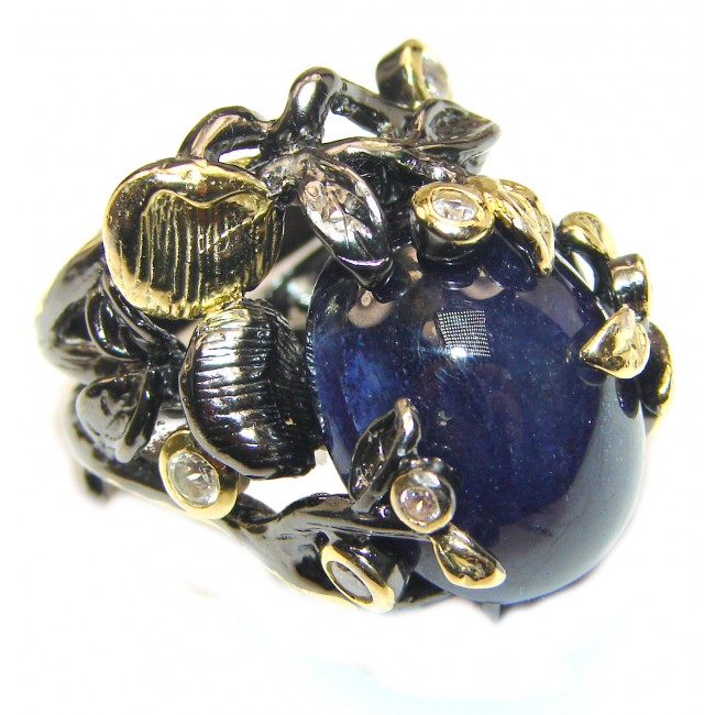 Large Genuine 45ctw Sapphire 18K Gold over .925 Sterling Silver handcrafted Statement Ring size 8 adjustable