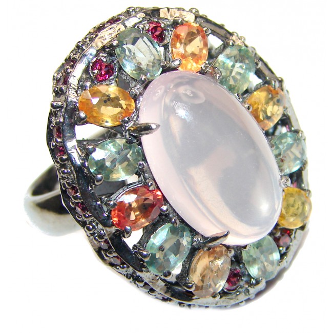 Dazzling natural Rose Quartz Tourmaline .925 Sterling Silver handcrafted ring size 10 1/2