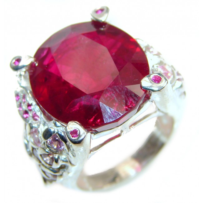 Large 65ctw Mesmerizing Ruby .925 Sterling Silver handmade Ring size 5 3/4