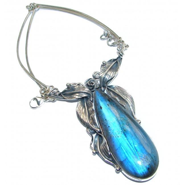 Luxury Design 285 ct Labradorite .925 Sterling Silver entirely handcrafted necklace