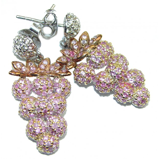 Incredible Grapes quality Pink Sapphire .925 Sterling Silver handcrafted earrings