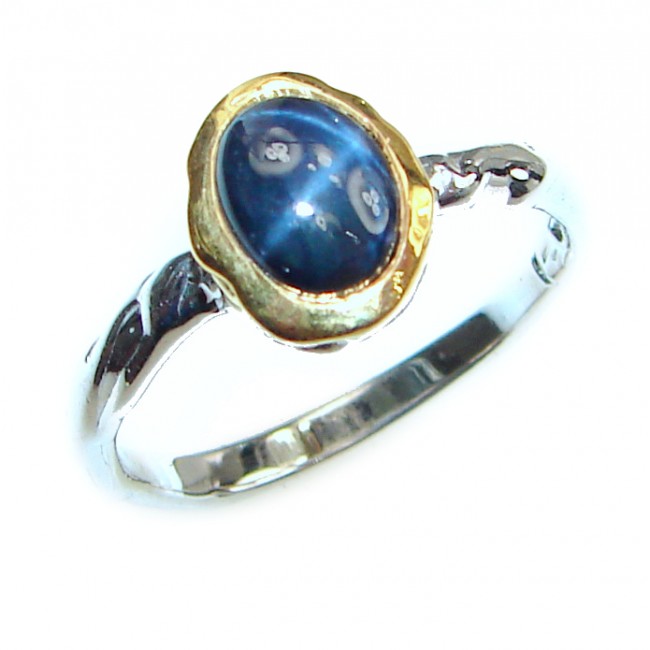 Great star Sapphire 2tones .925 Sterling Silver Ring size 6 3/4