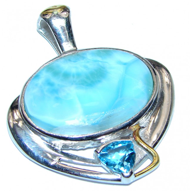 Exquisite Beauty old fashion authentic Larimar .925 Sterling Silver handmade Pendant