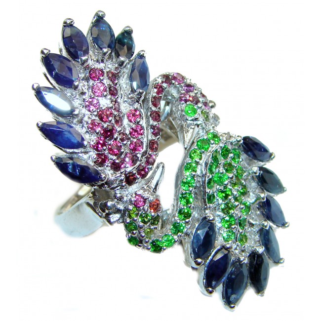 Genuine multicolor Sapphire .925 Sterling Silver handcrafted Ring size 8 3/4