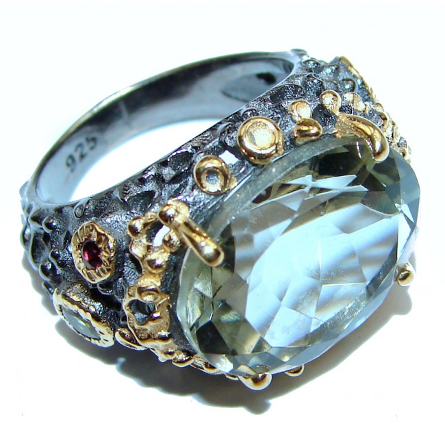 Authentic green Amethyst black rhodium .925 Sterling Silver handmade Ring size 6 3/4