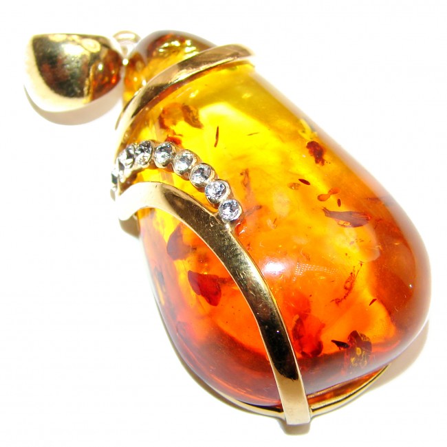 HUGE Natural Honey Baltic Amber 14K Gold over .925 Sterling Silver handmade Pendant