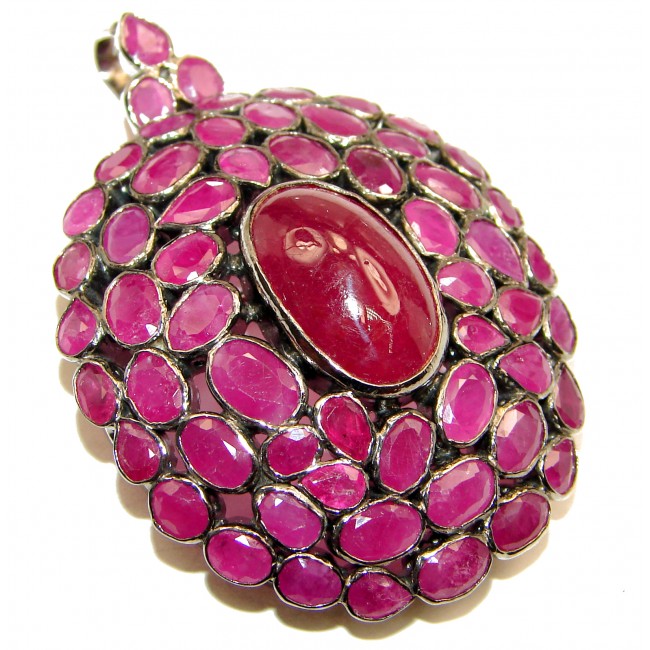 Genuine Kashmir Ruby .925 Sterling Silver handmade Pendant - Brooch