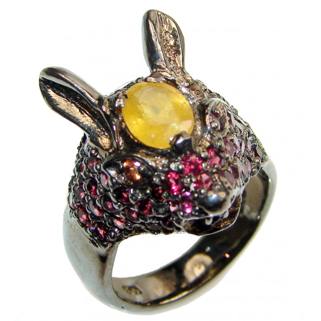 Chunky Rabbit Authentic yellow Sapphire 14K Gold over .925 Sterling Silver handmade Ring s. 8 1/2