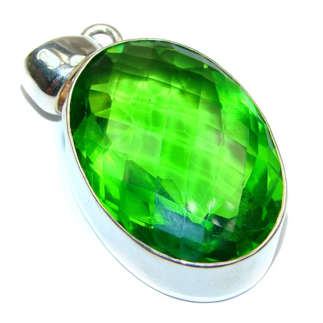 Large Green Quartz .925 Sterling Silver handcrafted pendant