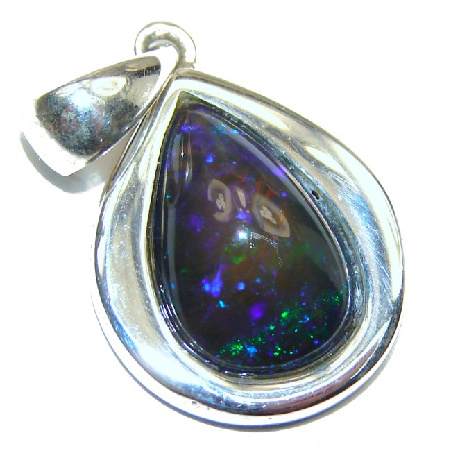 Perfection 12CTW Authentic Black Opal .925 Sterling Silver handmade Pendant