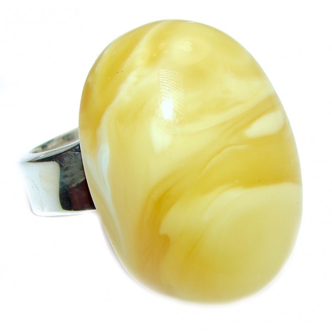 HUGE Genuine Butterscotch Baltic Amber .925 Sterling Silver handmade Ring size 8 adjustable
