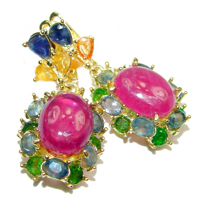 Stunning Authentic Ruby Emerald Sapphire .925 Sterling Silver handmade earrings