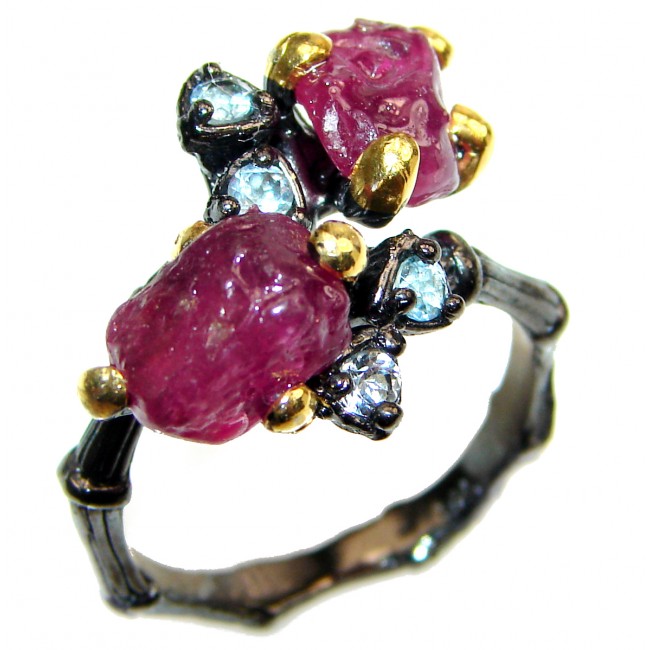 Authentic Rough Ruby black rhodium over 2 tones .925 Sterling Silver Ring size 8 1/4