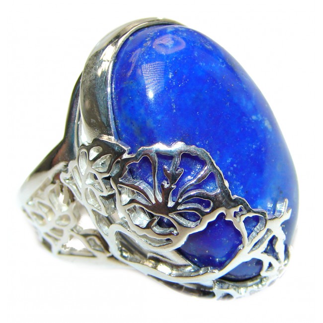 LARGE Natural Lapis Lazuli .925 Sterling Silver handcrafted ring size 8 adjustable
